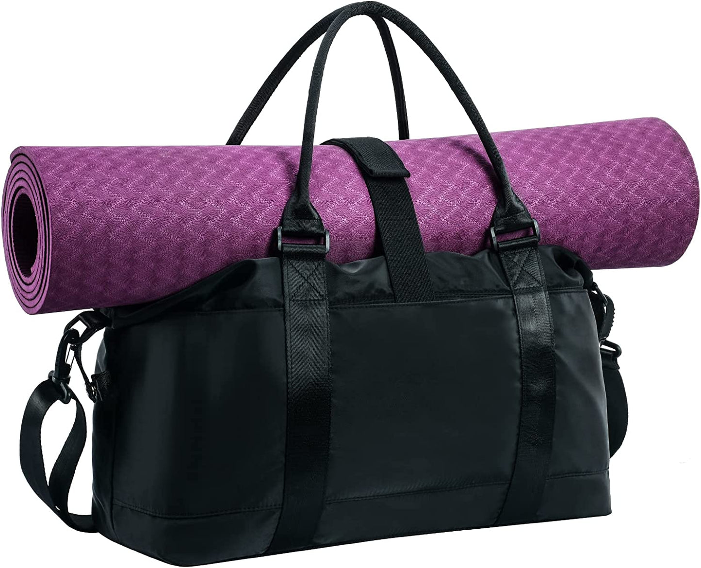 Women Travel Bags Carry On Weekender Bag,Gym Duffle Bag with Yoga Mat Buckle Black