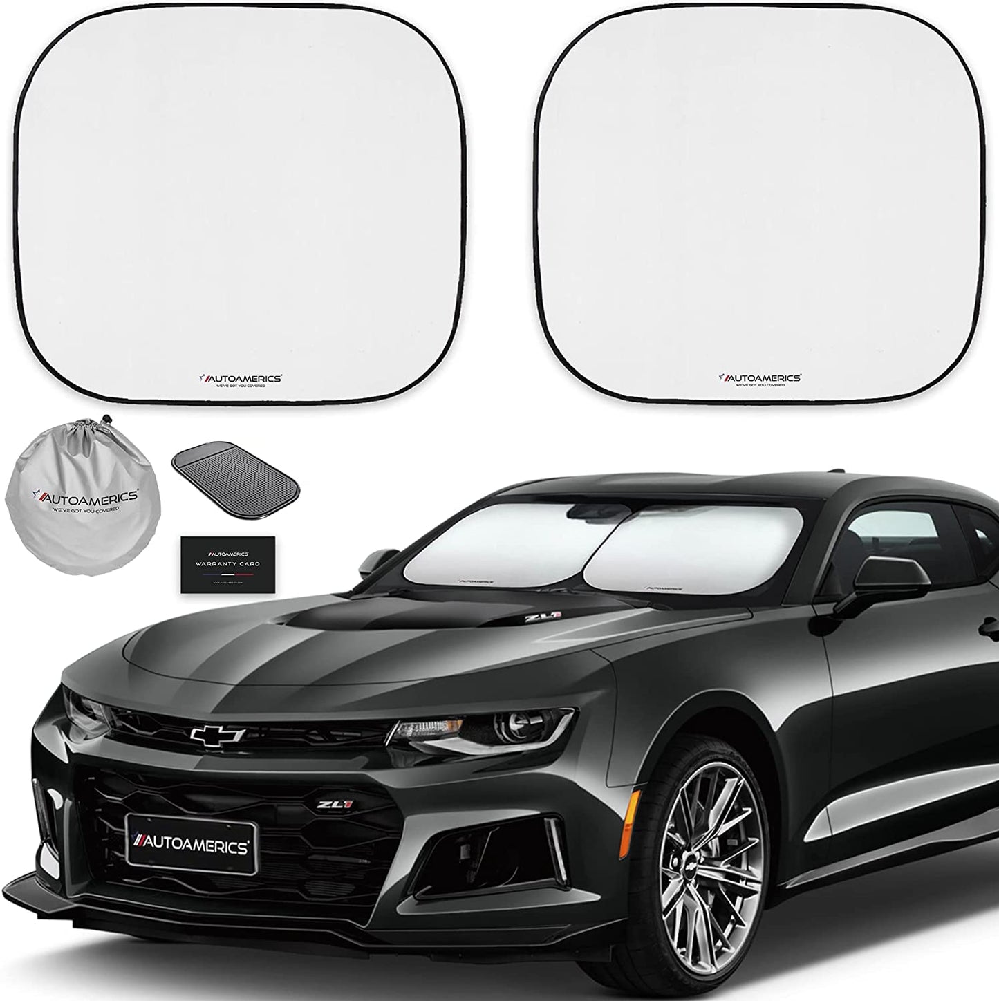 Windshield Sun Shade 2-Piece Foldable Car Front Window Sunshade for Most Sedans SUV Truck - Auto Sun Blocker Visor Protector Blocks Max UV Rays and Keeps Your Vehicle Cool (Universal Fit)