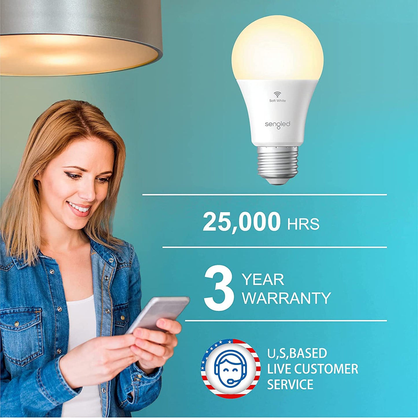 Sengled Alexa Light Bulb, WiFi Light Bulbs, Smart Light Bulbs, Smart Bulbs that Work with Alexa & Google Assistant, A19 Soft White (2700K) No Hub Required, 800LM 60W Equivalent High CRI>90, 4 Pack