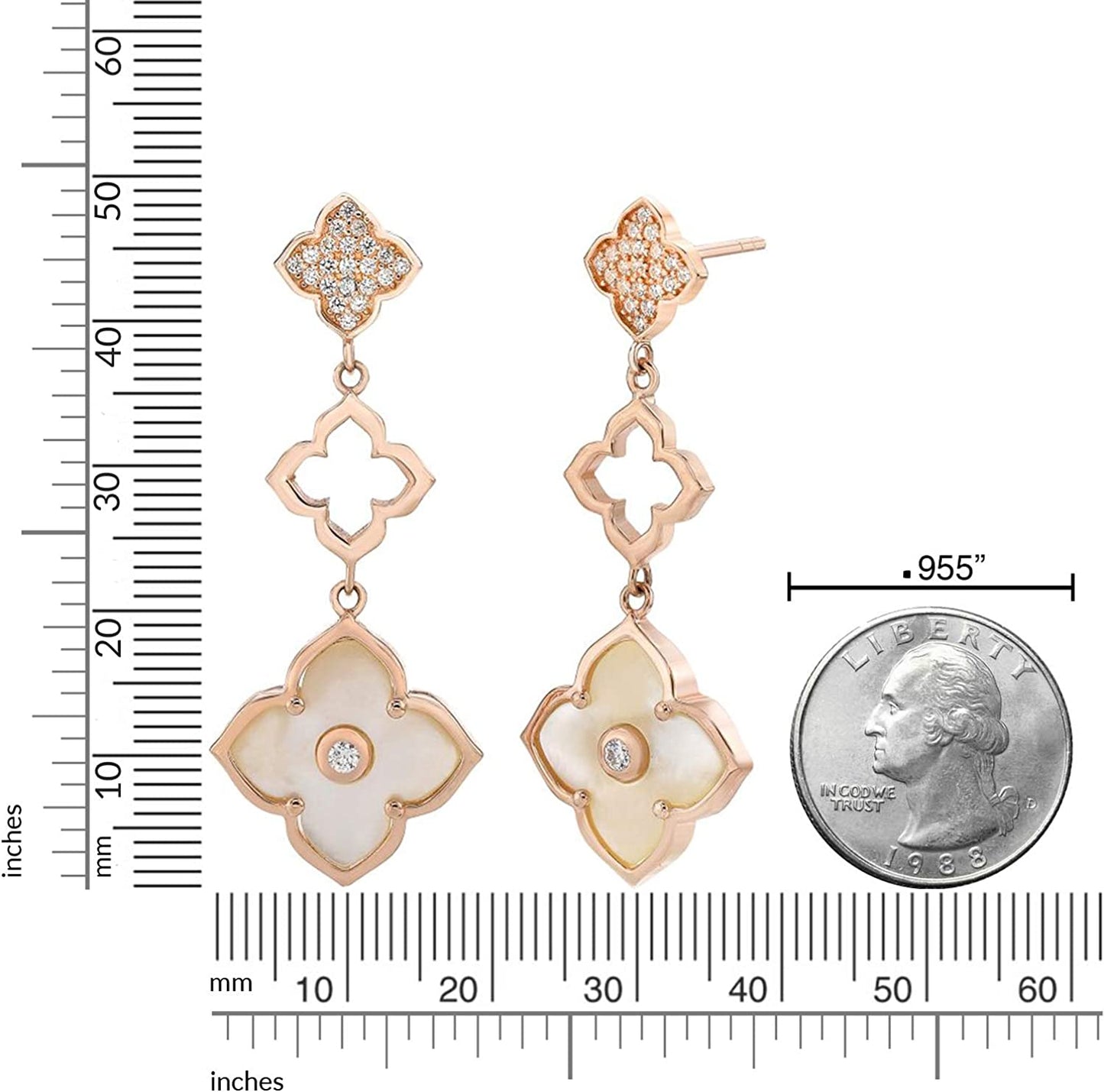 Gemstone and Cubic Zirconia Three Flower Drop Dangle Earrings for Women in 925 Sterling Silver with Gold Plating Push Back by Lavari Jewelers