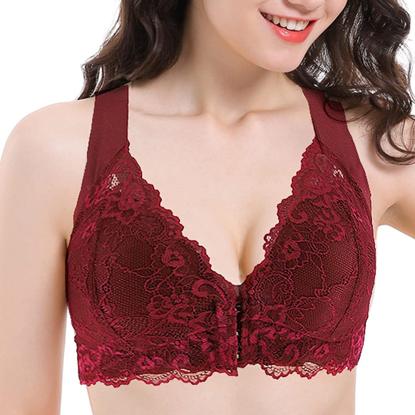 Bras for Women, Women's Adjustable Sports Front Closure Extra-Elastic Breathable Lace Trim Bra, Ladies Comfortable