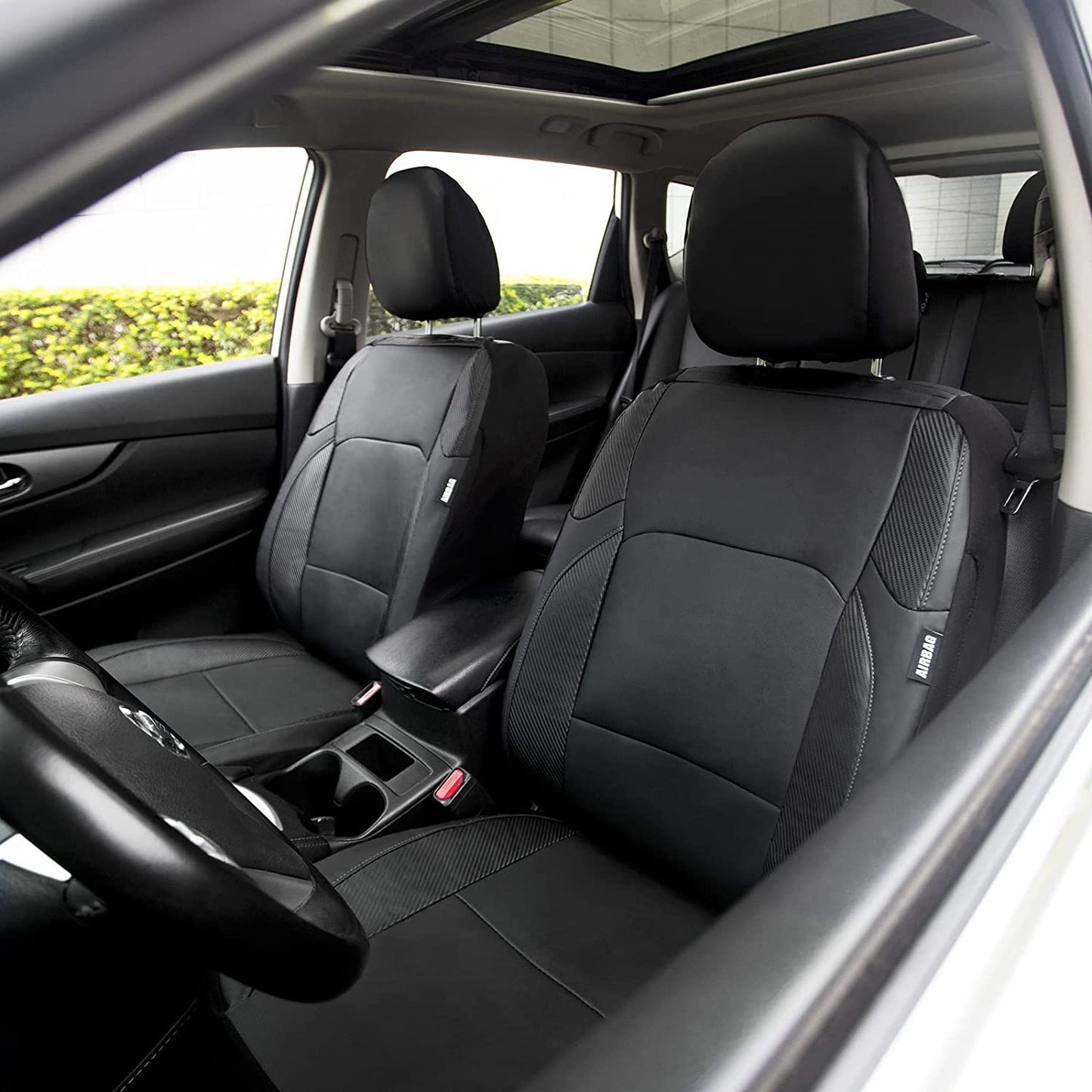 Casino Front Seat Cover, Soft Faux Leather Seat Cover, Black with Carbon Fiber Pattern Car Seat Protectors, Automotive Interior Covers, Universal Fit for Cars Truck Van SUVs