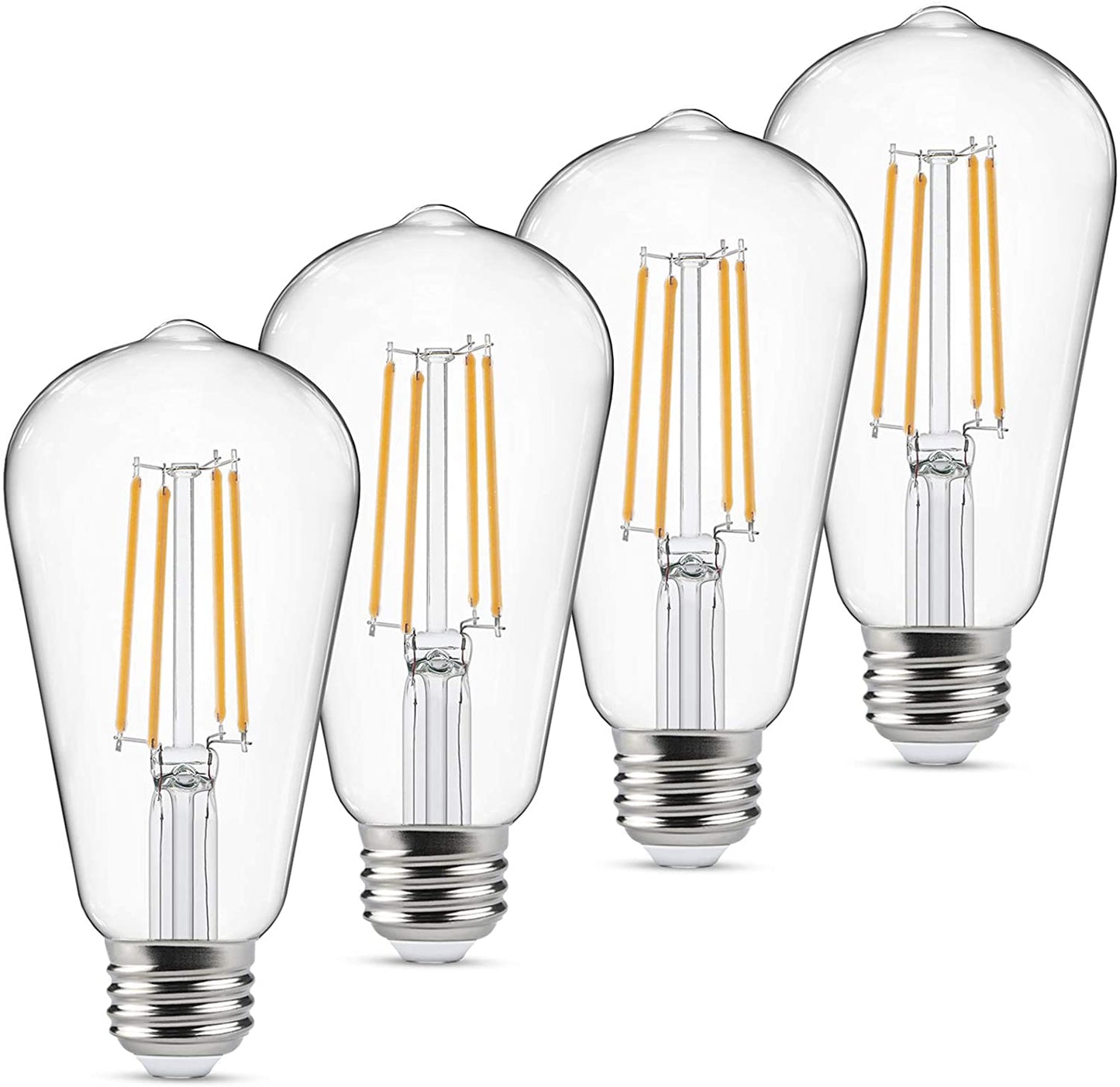 Ascher Dimmable LED Edison Bulbs 60 Watt Equivalent, Eye Protection Led Bulb with 95+ CRI, Warm White 2700K, ST58 Vintage LED Filament Bulbs, E26 Base, Pack of 6