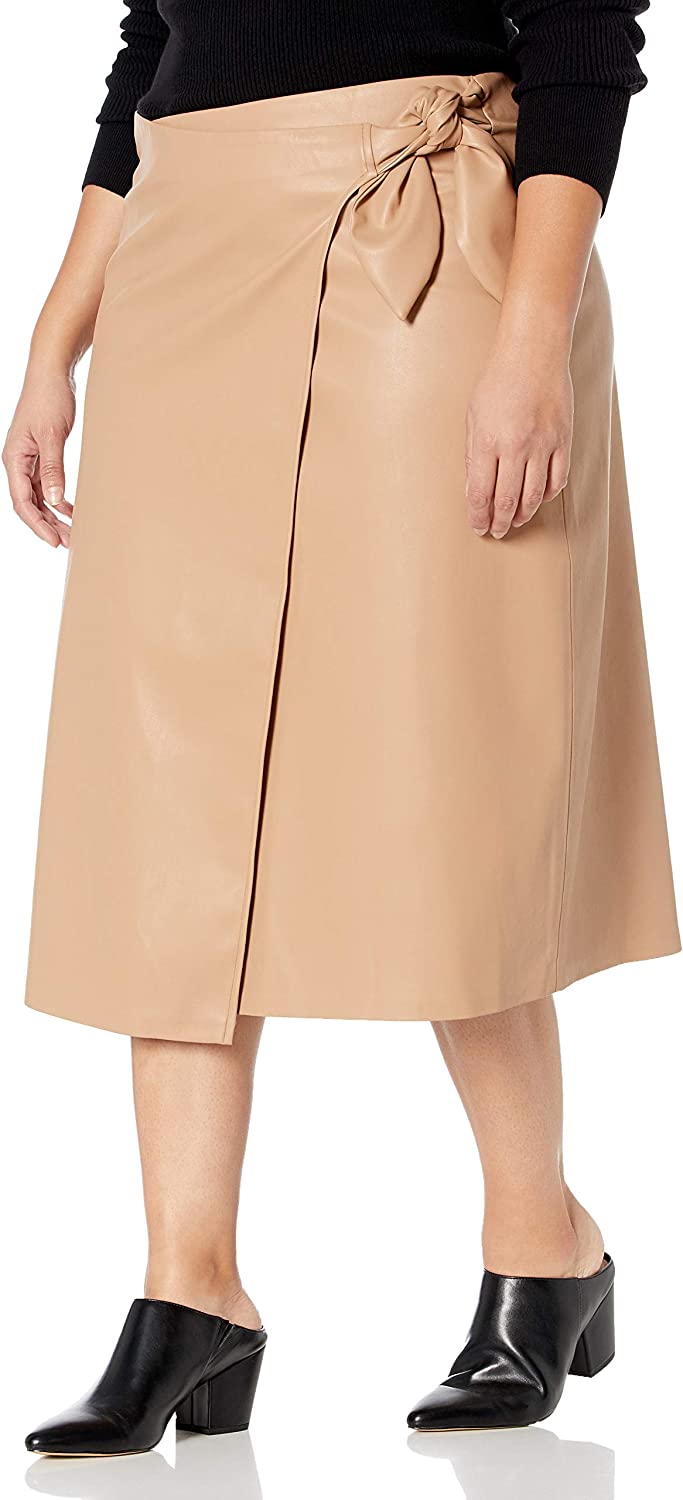 Women's Manon Faux Leather Wrap Front Midi Skirt