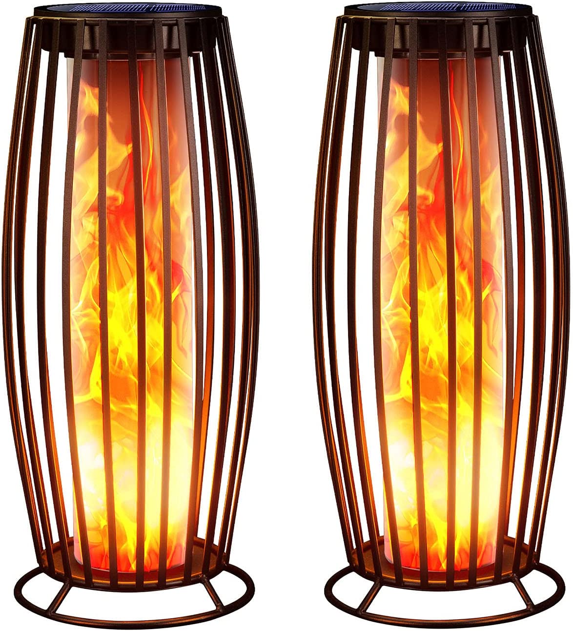 Nenrent Solar Lantern Outdoor Floor Lamp,Solar Powered/USB Charge,Solar Flickering Flame Lantern for Patio Garden Deck Porch Balcony Decoration,Waterproof&Super Long Endurance(1 Pack)