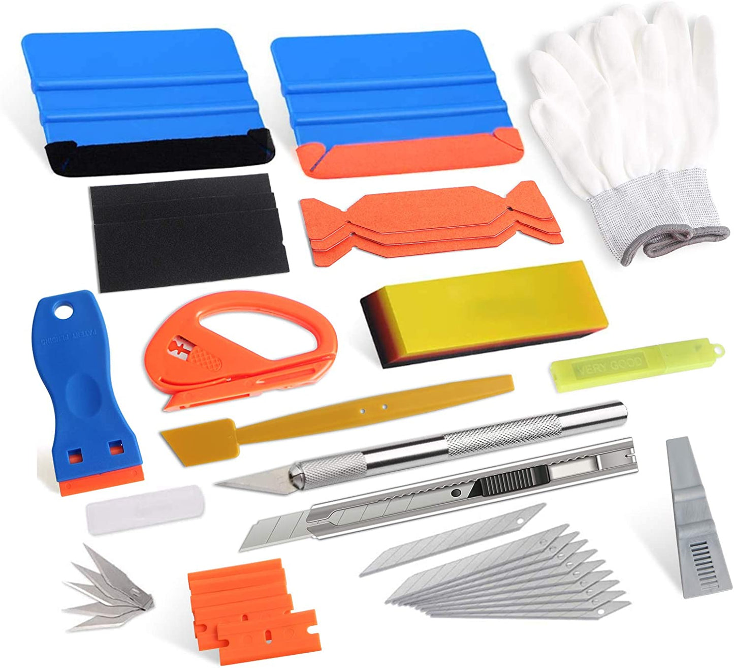 Car Wrap Vinyl Tool Kit Vehicle Window Tint Film Vynil Wrap Assecories with 4 inch Felt Squeegee, PPF Scraper Tool, Safety Cutter, Utility Knife & Blades for Wrapping Wallpaper