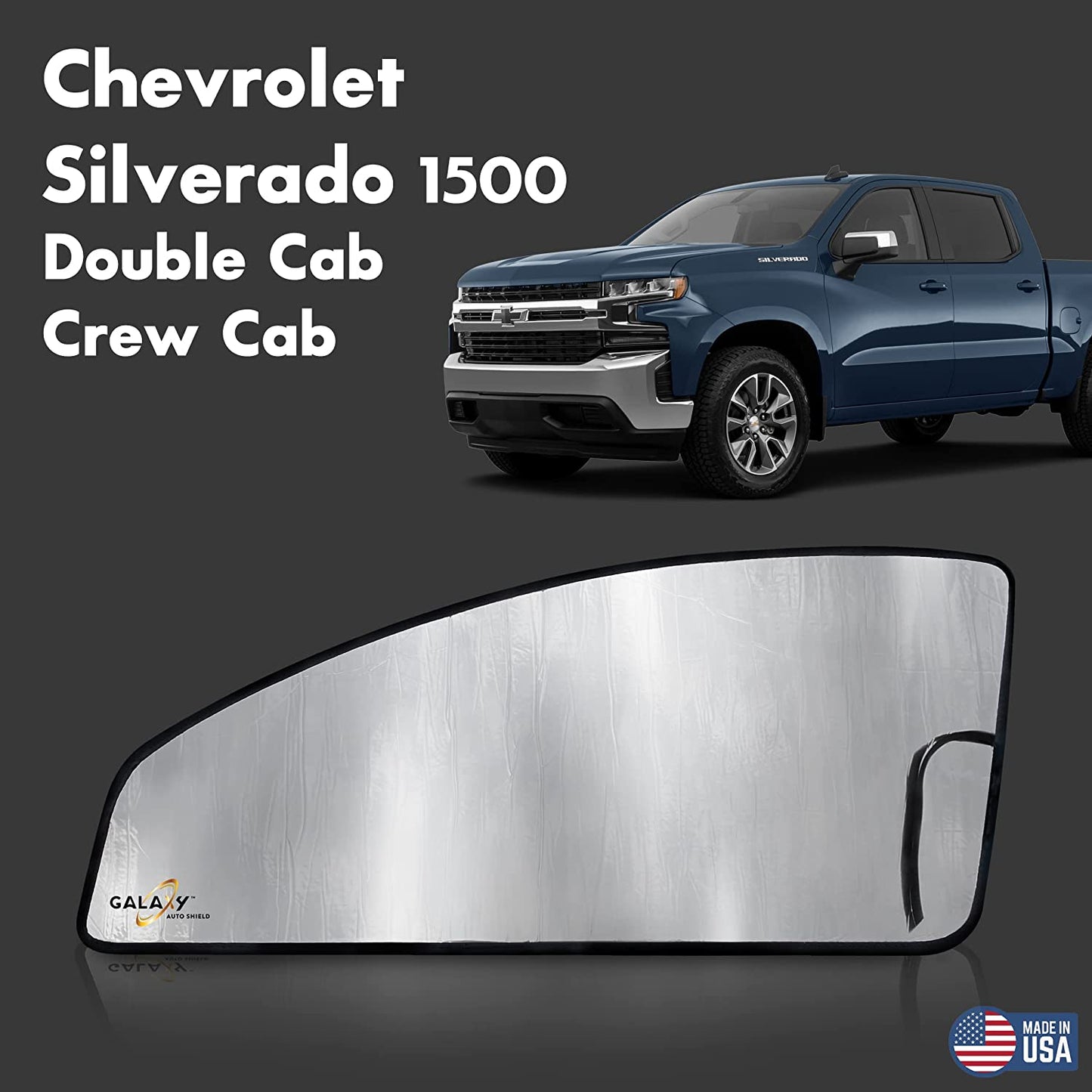 Custom Fit Windshield Sun Shade for 2019 2020 2021 2022 Chevrolet Silverado 1500 2500 3500, 2Dr 4Dr, Insulated Window Sunshade Privacy Accessories Blockout UV Reflector Protection - Made in USA