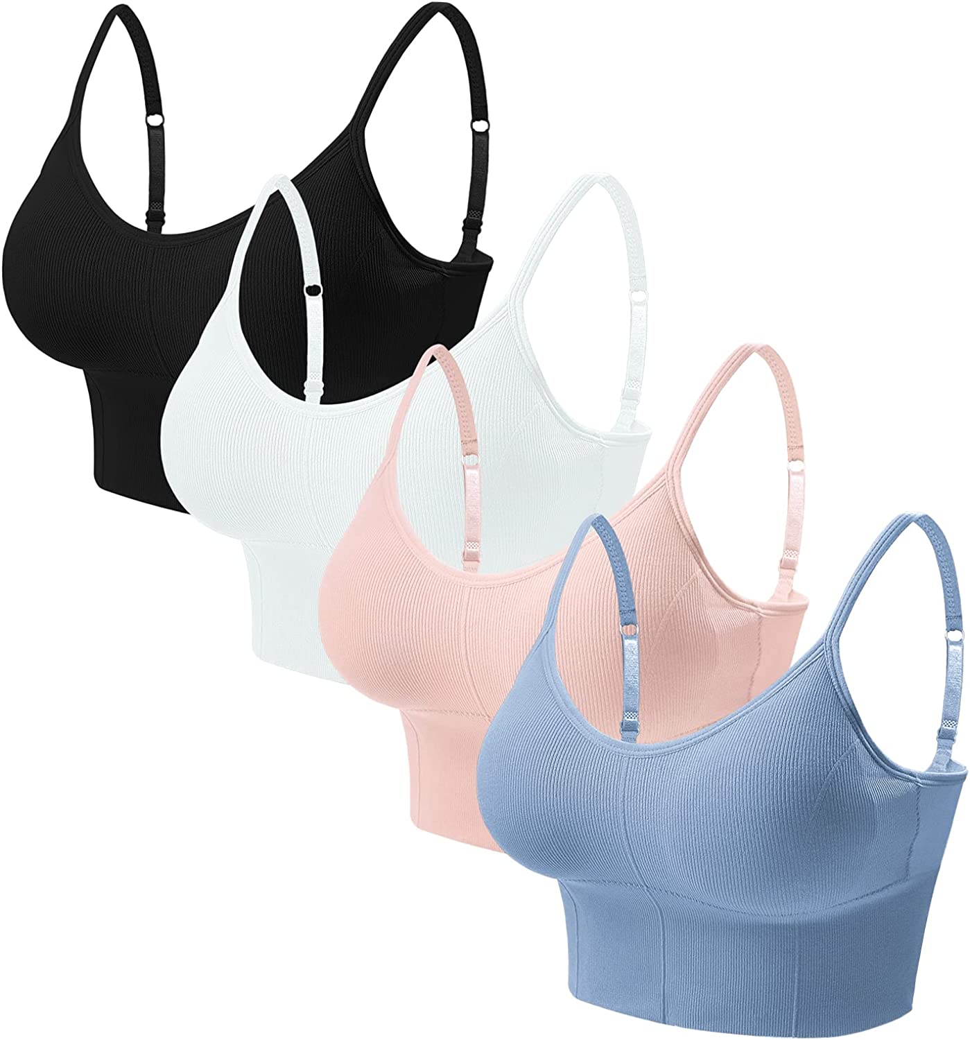 Eleplus 4 Pieces Comfy Sleep Bra for Women Cami Lounge Bra Wirefree Padded Bralettes Longline Pack of 4