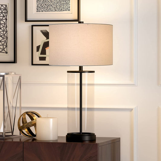 Rowan 28" Tall Table Lamp with Fabric Shade in Blackened Bronze/White