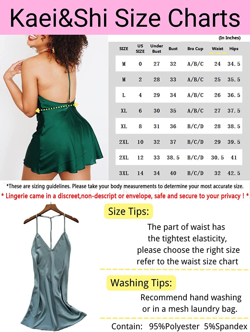 Kaei&Shi Silky Satin Nightie,Backless Lingerie for Women,Loose Sleepwear,Mini Nightgown,Spaghetti Strap Chemise