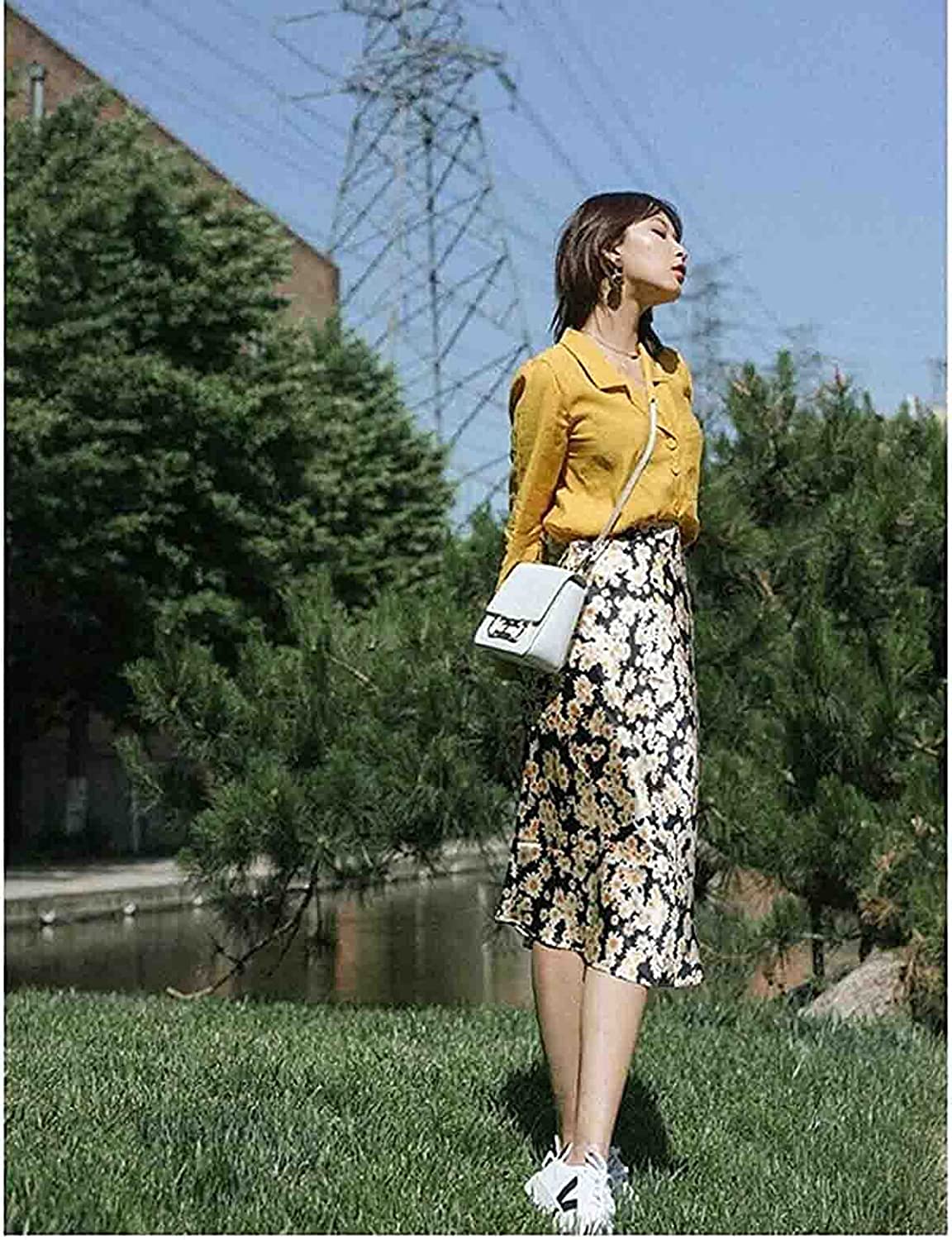 Print Skirt for Women Cheetah High Waist Silk Satin Elasticized Skirts