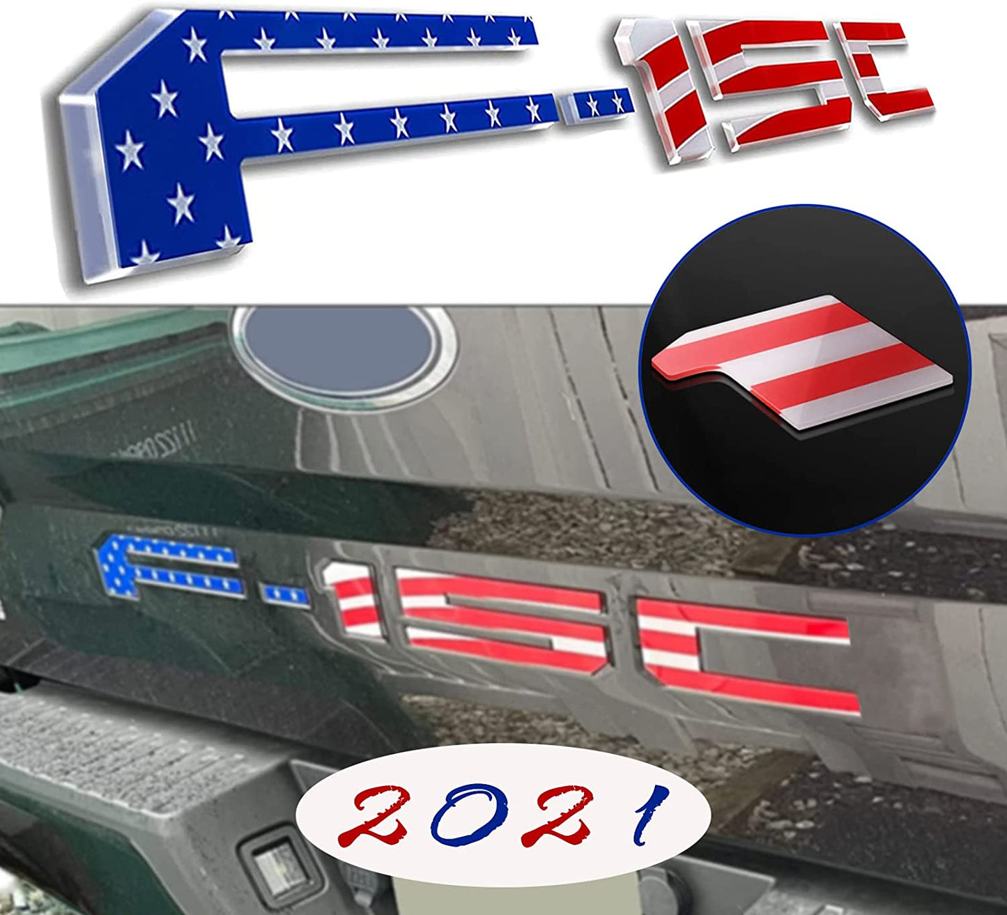 Insert Letters Compatible for F15o 2021 2022 3M Adhesive & 3D Raised Tailgate Decal Letters(Blue Black)