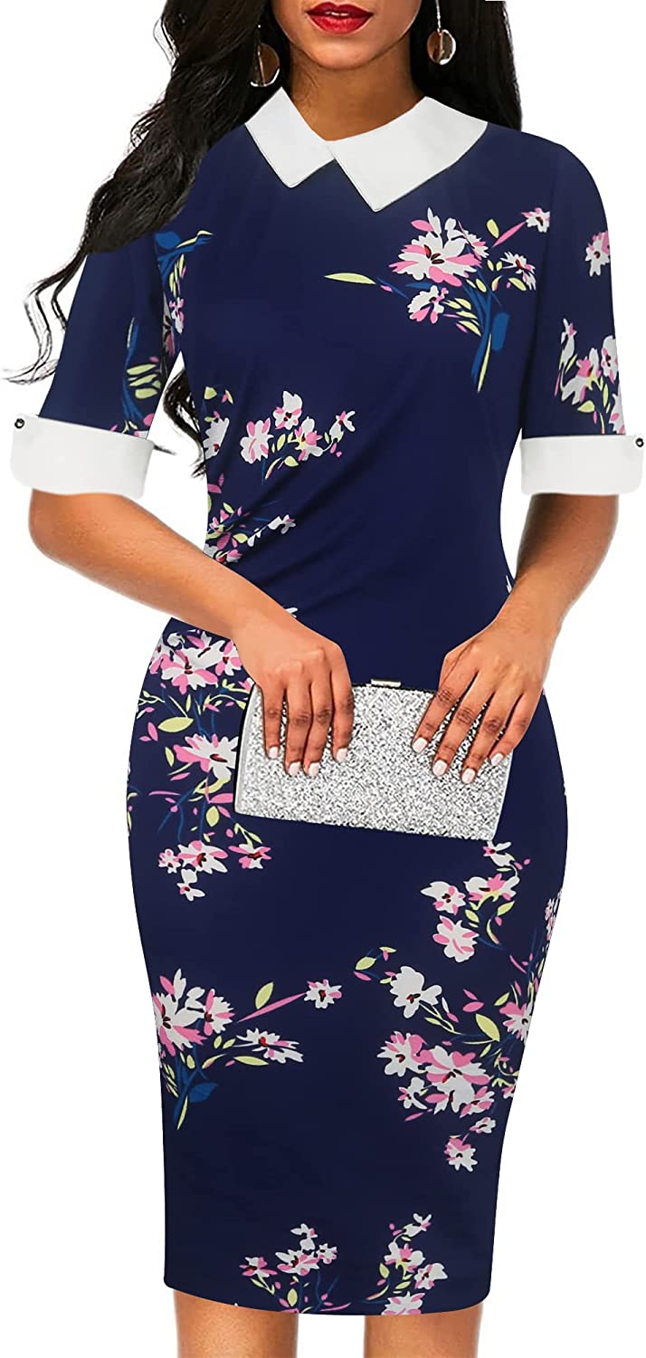 Women's Retro Bodycon Knee-Length Formal Office Dresses Work Pencil Dress OX276