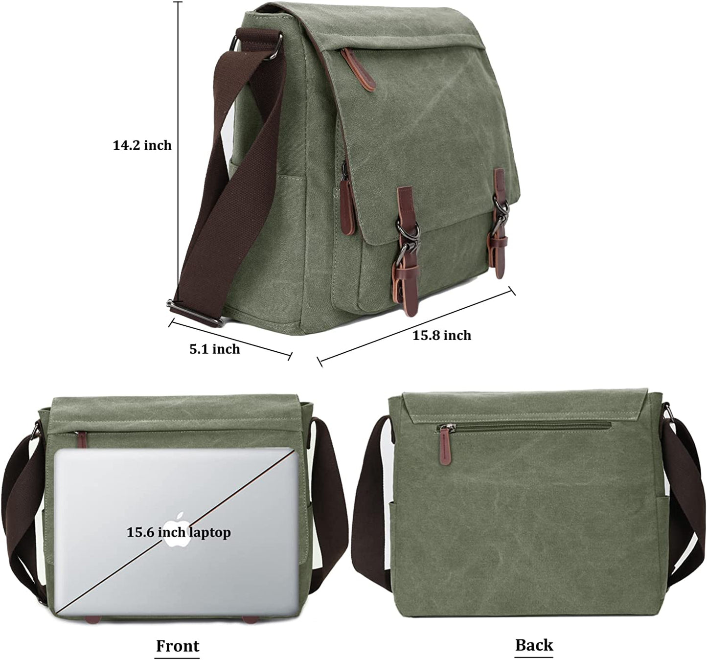 Canvas Messenger Bag for Men Women,Travel Satchel Shoulder bag 15.6 Inch Laptop Bag briefcase Business