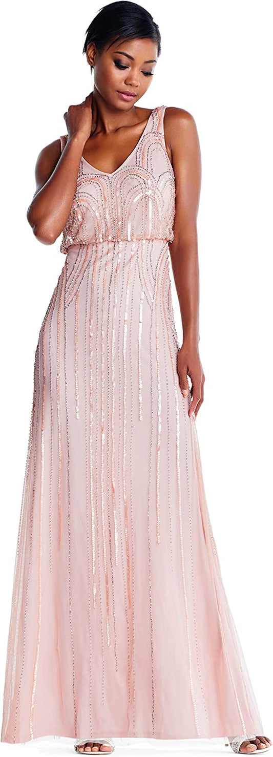 Papell Women's Beaded V-Neck Blouson Gown