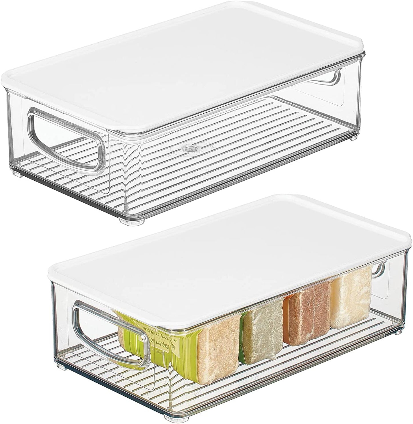 mDesign Deep Plastic Bathroom Storage Bin Box, Lid/Built-in Handles, Organization for Makeup, Hair Styling Tools, Toiletry Accessories in Cabinet, Shelves, Ligne Collection, 2 Pack, Clear/Clear