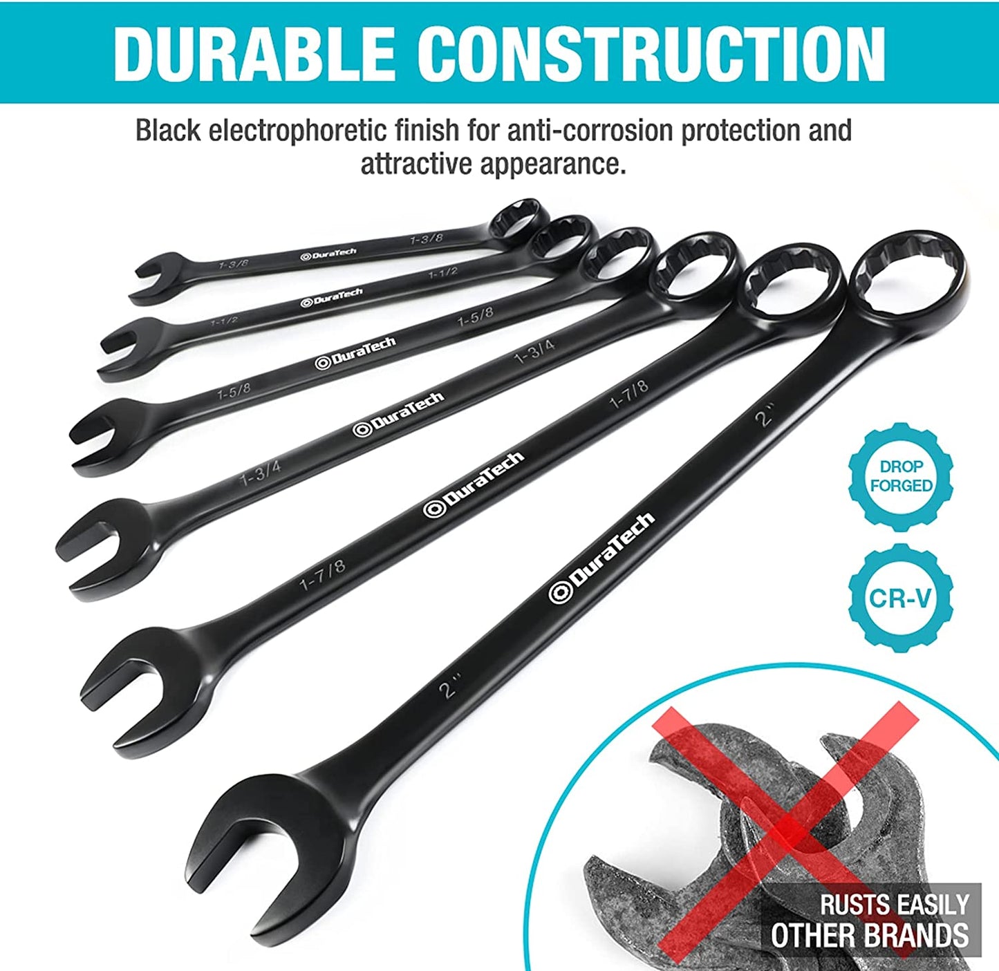 Jumbo Combination Wrench Set , SAE, 6-piece, 1-3/8'' to 2'', Chrome Vanadium Steel, Black Electrophoretic Coating, with Pouch