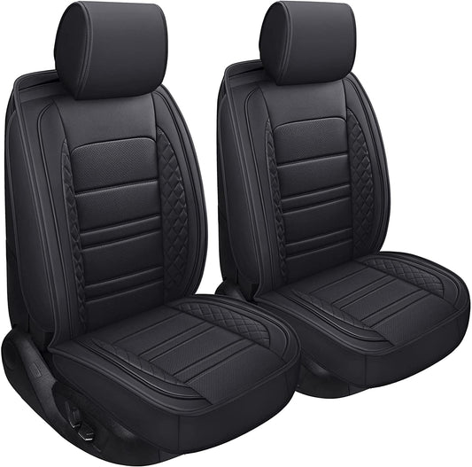 Leather Car Seat Covers, Premium PU Leather & Universal Fit for Auto Interior Accessories, Automotive Vehicle Cushion Cover for Most Cars SUVs Trucks (ST-001 Front Pair, Black)