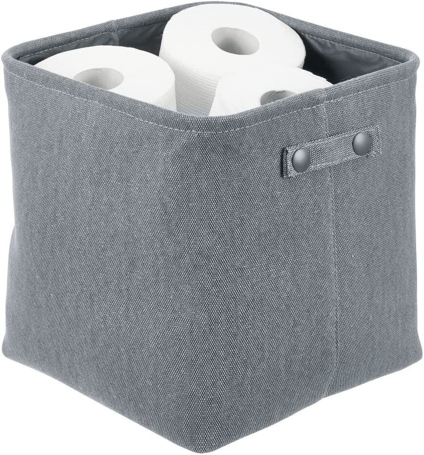 mDesign Soft Cotton Fabric Bathroom Storage Bin with Attached Handles - Organizer for Towels, Toilet Paper Rolls - for Back of Toilet, Cabinets, and Vanities - Espresso Brown