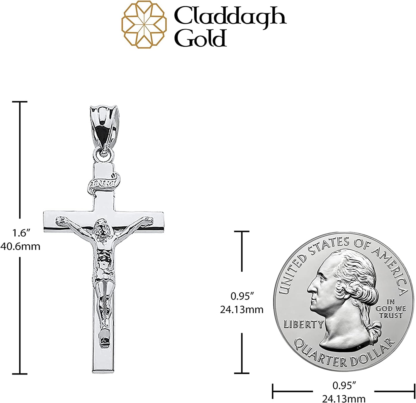 .925 Sterling Silver Linear Cross INRI Crucifix Charm Pendant Religious Jewelry - Choice of Size (S-L)