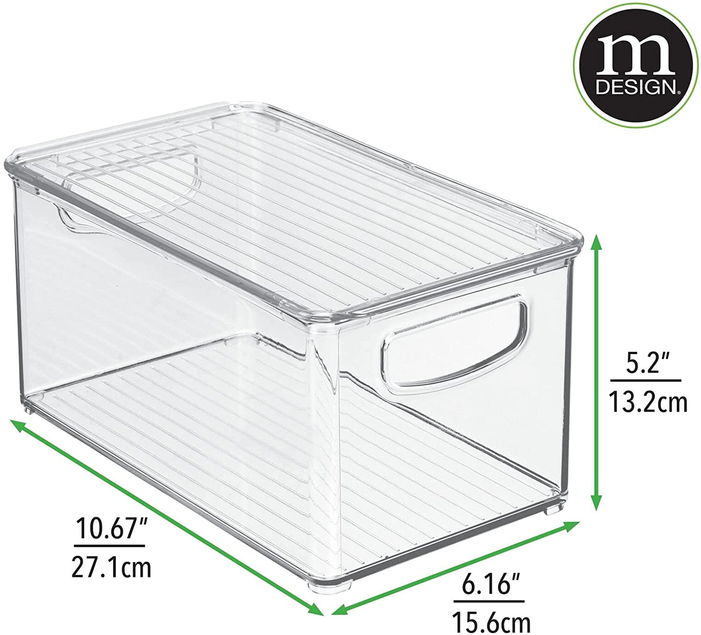 mDesign Deep Plastic Bathroom Storage Bin Box, Lid/Built-in Handles, Organization for Makeup, Hair Styling Tools, Toiletry Accessories in Cabinet, Shelves, Ligne Collection, 2 Pack, Clear/Clear