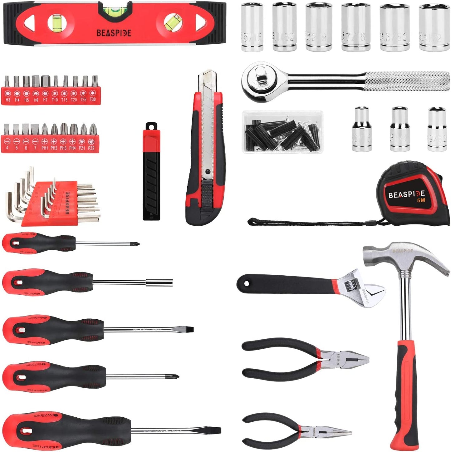 Beaspire 144 Piece Tool Set-General Household Hand Tool Kit, Complete Home Tool Kit for DIY, Auto Repair Tool Set, College Students, with Solid Toolbox