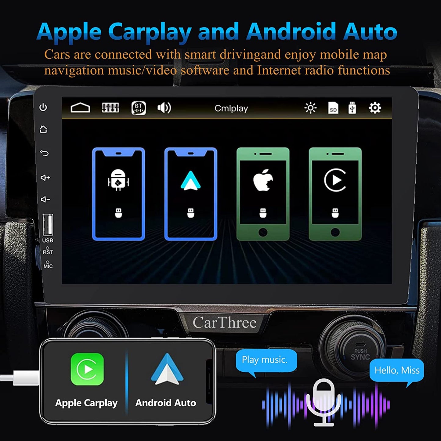 Single Din Car Stereo Compatible with Apple Carplay Android Auto 9 Inch Touch Screen Car Stereo with Bluetooth Car Radio MP5 Player with A/V Input Mirror Link Backup Camera SWC