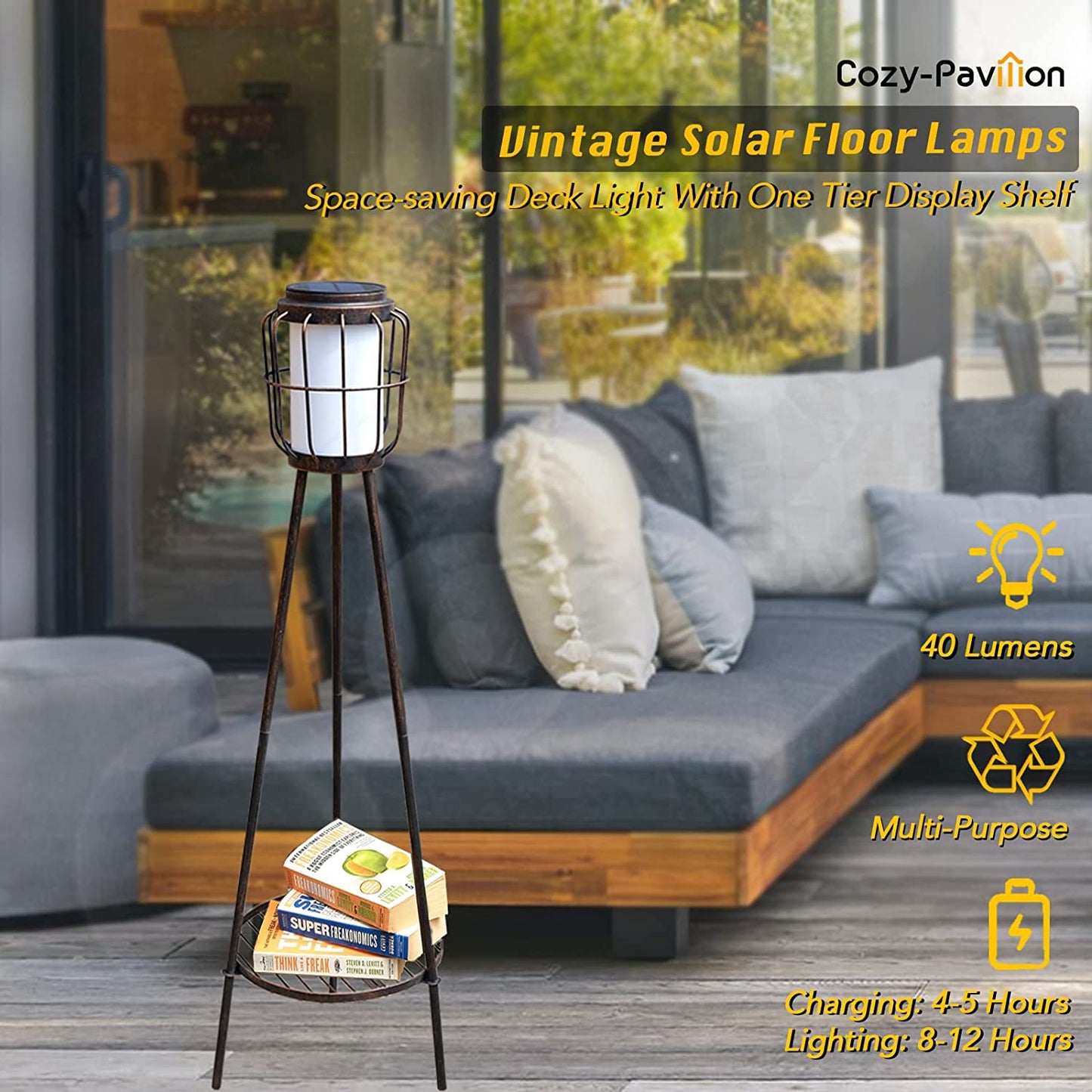 Solar Metal Plant Stands Outdoor Floor Lamps for Patio Waterproof Solar Charged Floor Lanterns Landscape Pathway Lights for Outside Deck Porch Lawn Yard Garden (2 Pack, Bronze)