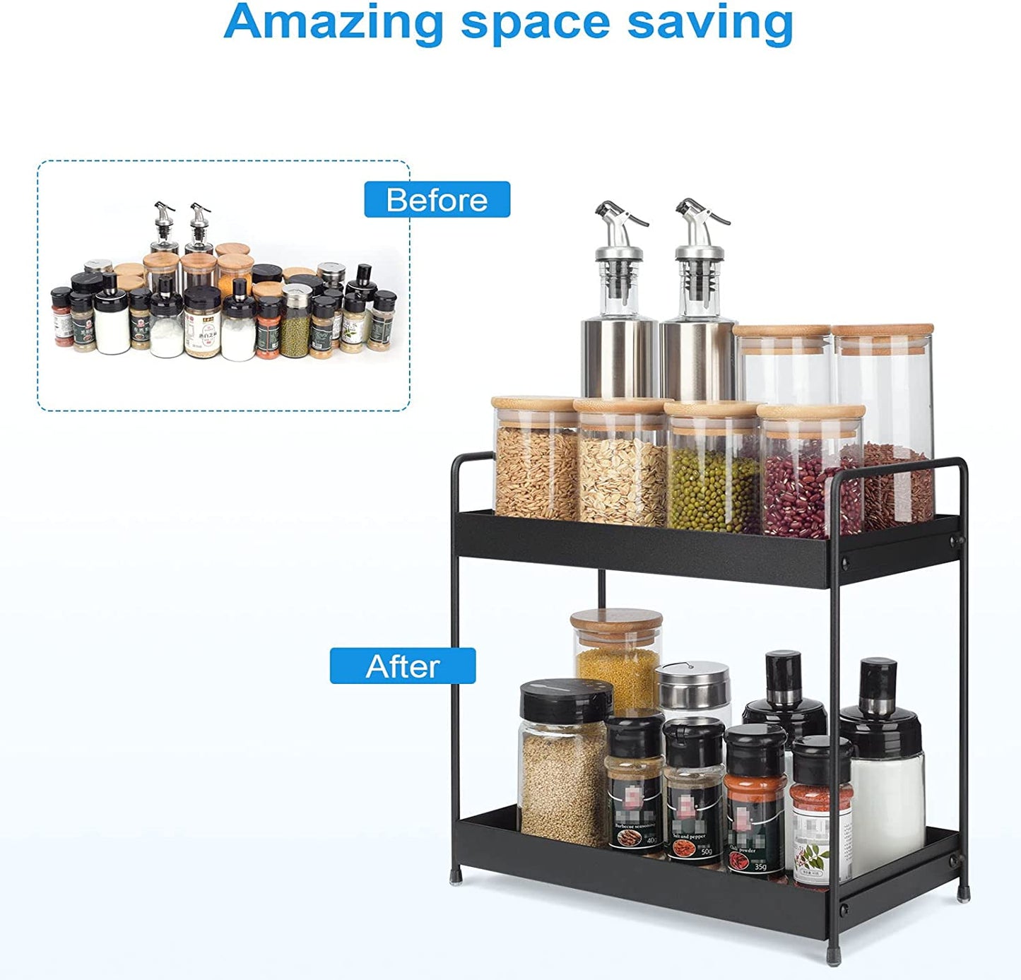 2 Tier Bathroom Organizer Countertop Storage, Makeup Holder Spice Rack Organization Cabinet Organizers Tray for Dresser Cosmetic Shelf Home Kitchen