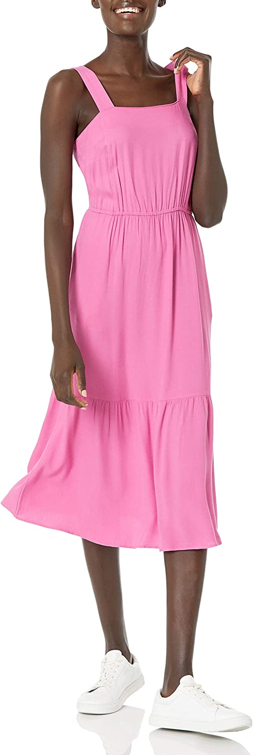 Women's Fluid Twill Tiered Midi Summer Dress
