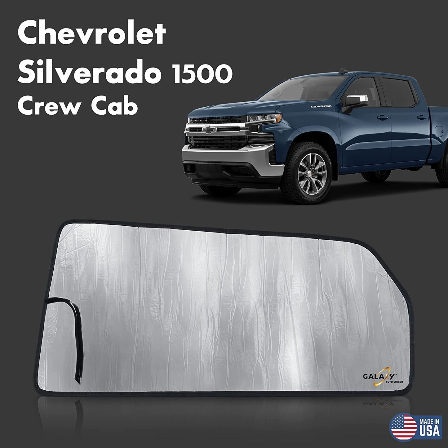 Custom Fit Windshield Sun Shade for 2019 2020 2021 2022 Chevrolet Silverado 1500 2500 3500, 2Dr 4Dr, Insulated Window Sunshade Privacy Accessories Blockout UV Reflector Protection - Made in USA