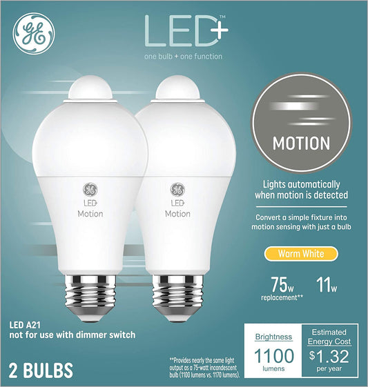 LED+ Outdoor Security Light Bulbs with Motion Sensors, Warm White, Medium Base (Pack of 2)