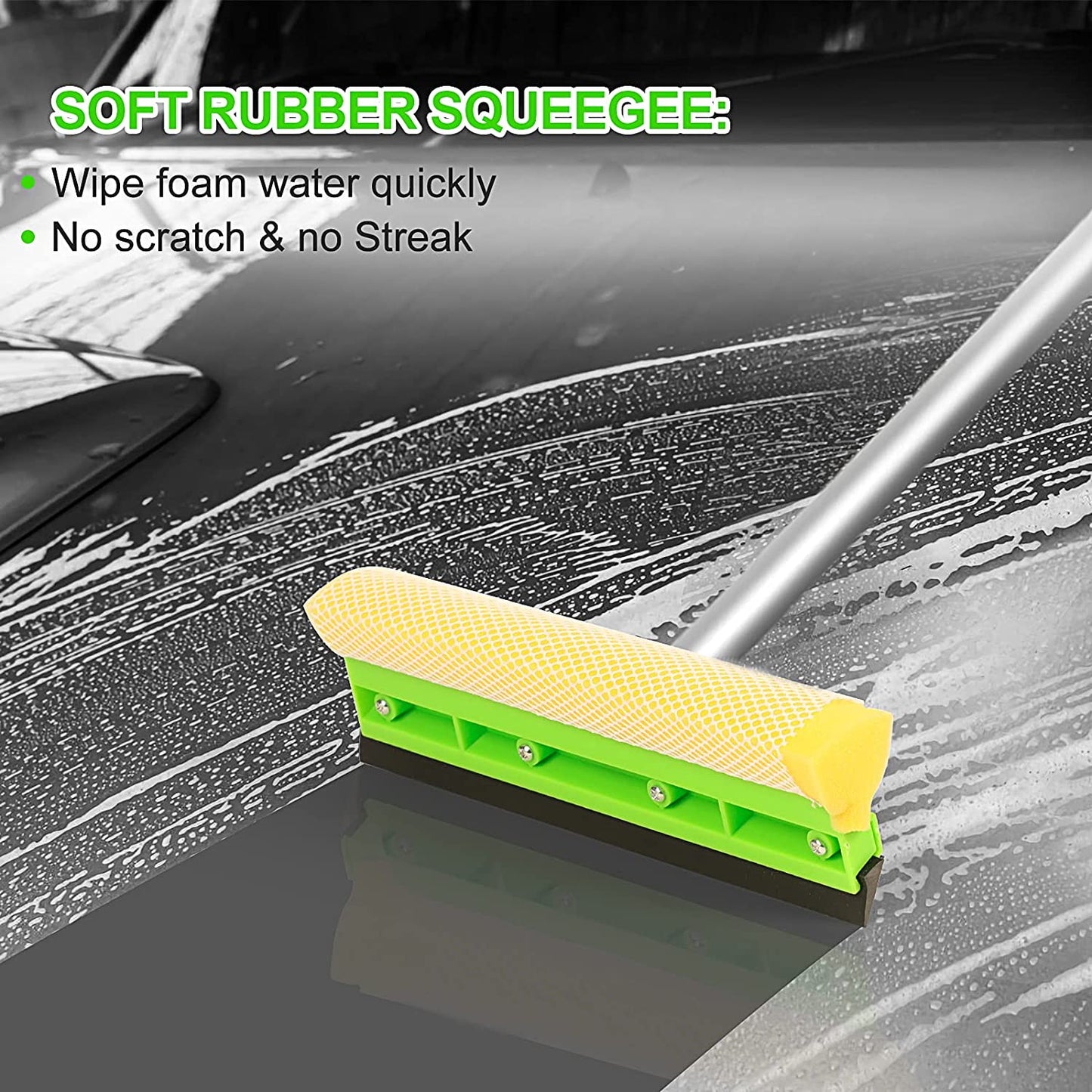 62'' Car Wash Brush with Long Handle Chenille Microfiber Car Wash Mop Car Washing Brush Cleaning Kit Windshield Window Squeegee Car Duster Microfiber Towels for Cars RV Truck Boat 9PCS