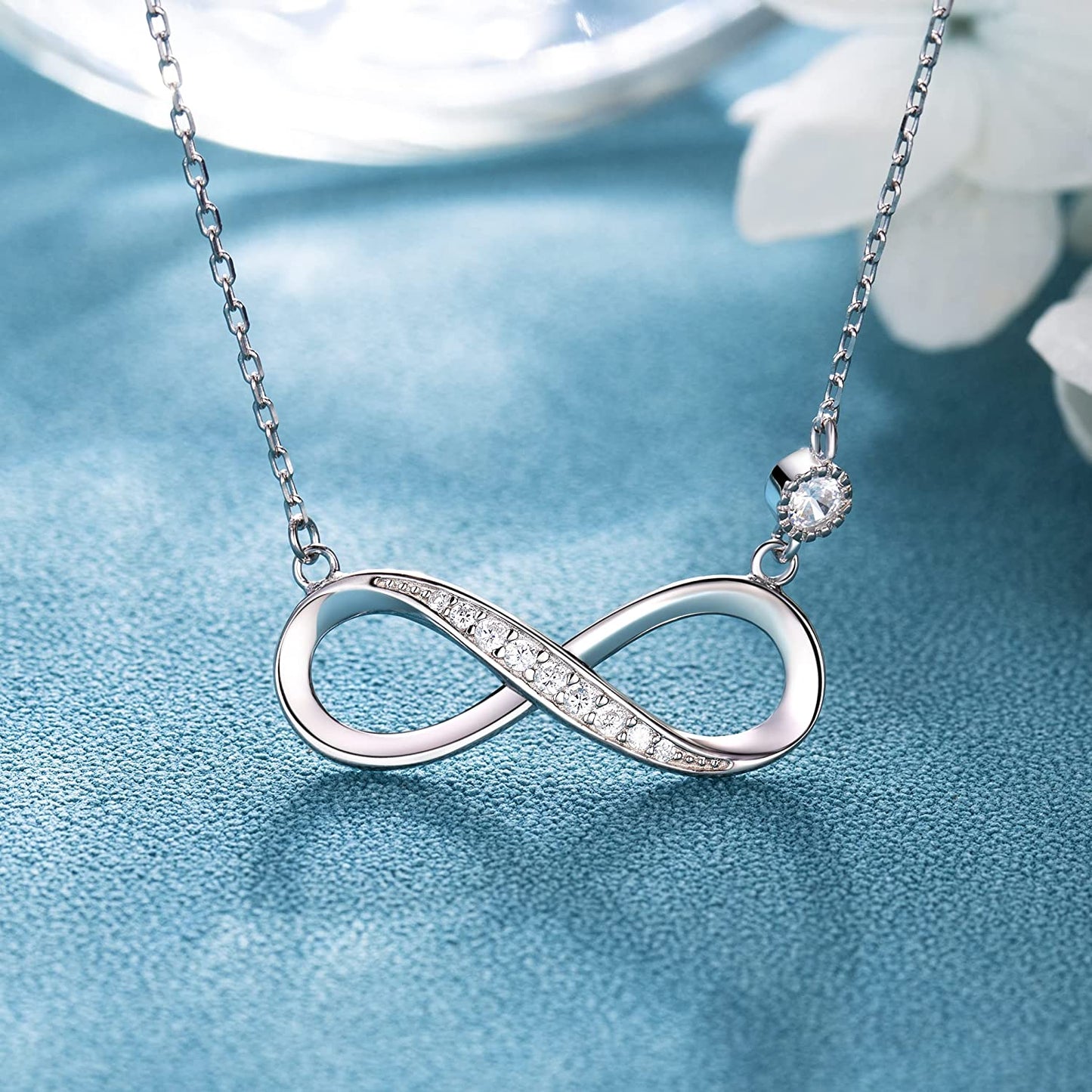 Billie Bijoux Infinity Necklaces 925 Sterling Silver Necklace Love Pendant White Gold Plated Diamond Women Necklace Mother's Day Gift for for Women Girls