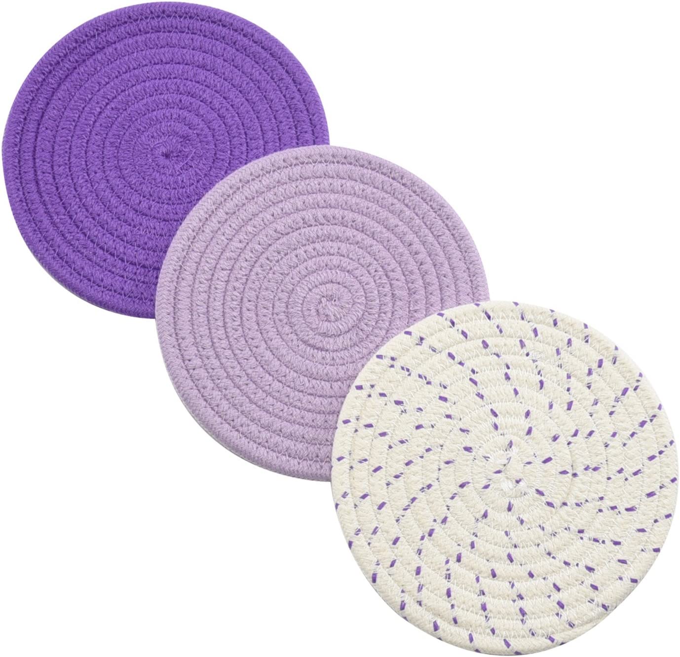 Trivets Set 100% Pure Cotton Thread Weave Hot Pot Holders Set (Set of 3) Stylish Coasters, Hot Pads, Hot Mats,Spoon Rest For Cooking and Baking by Diameter 7 Inches (Gray)