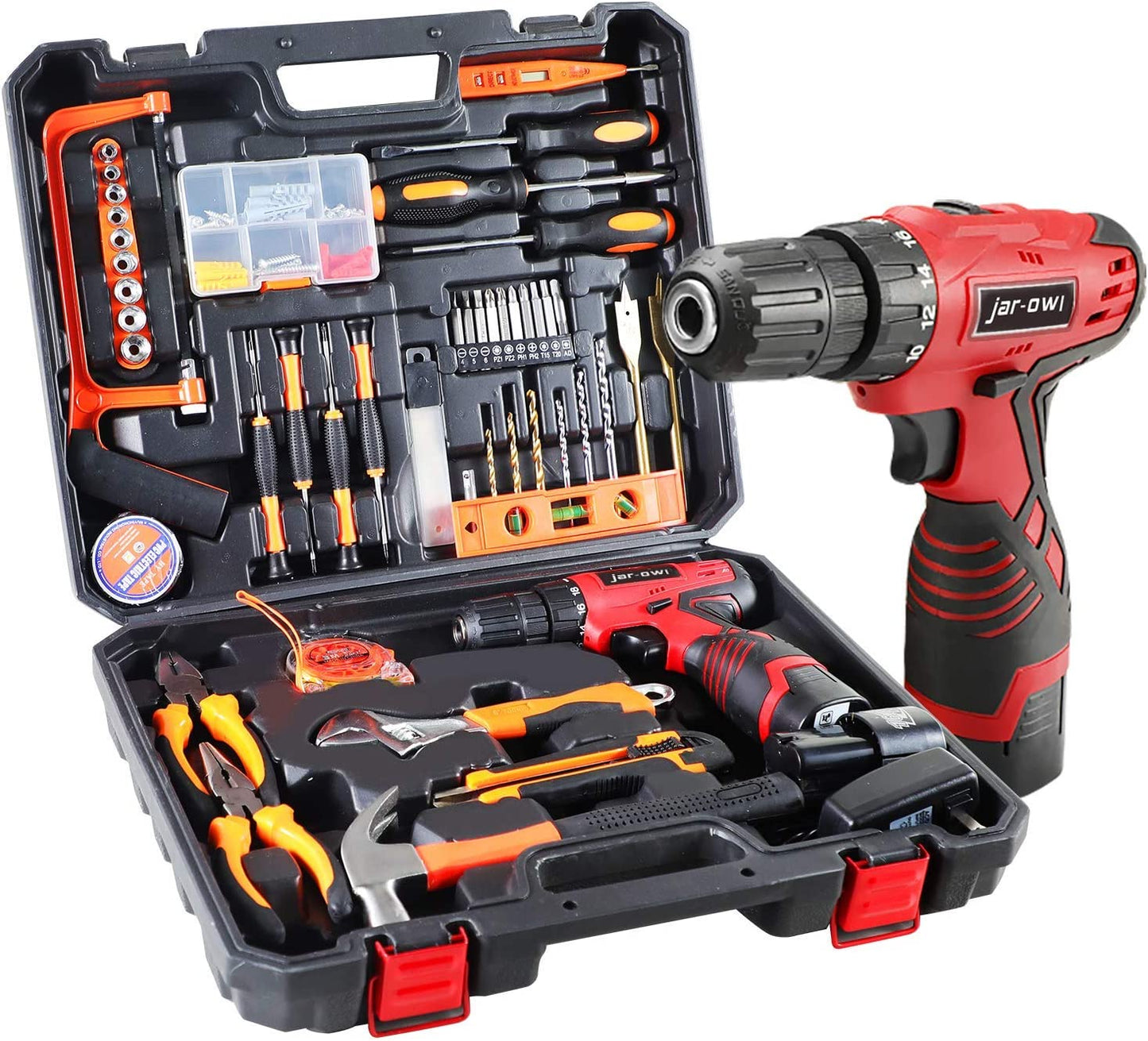112 Piece Power Tool Combo Kits with 21V Cordless Drill, Professional Household Home Tool Kit Set with DIY Hand Tool Kits for Garden Office House Repair Maintain-Blue