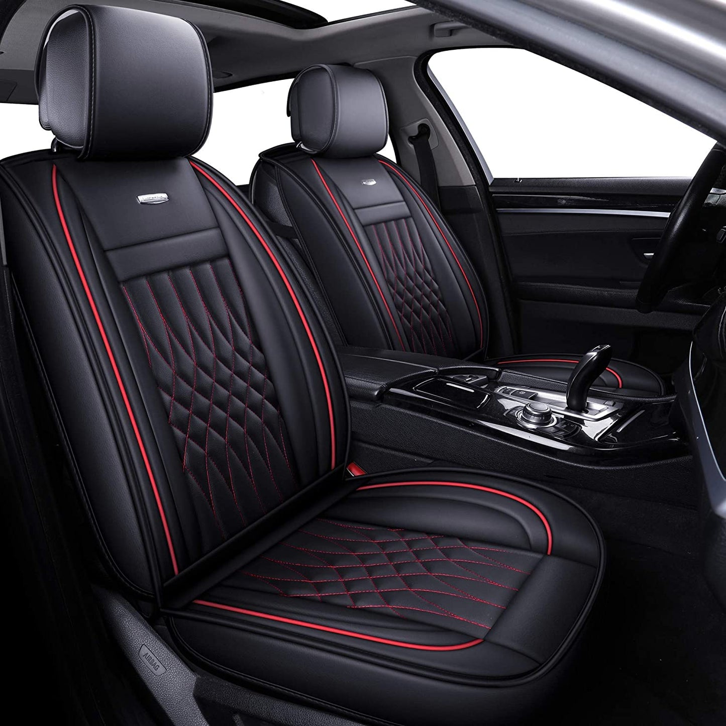 5 Car Seat Covers Full Set with Waterproof Leather Universal Fit for Elantra Sonata Sportage RAV4 CRV Altima Accord Chevy Equinox (Black Full Set)