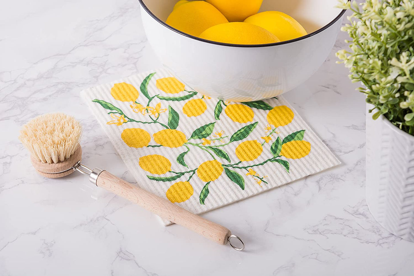 DII Swedish Dishcloth Set Cleaning Collection, 7.75 x 6.75, Lemons, 3 Piece