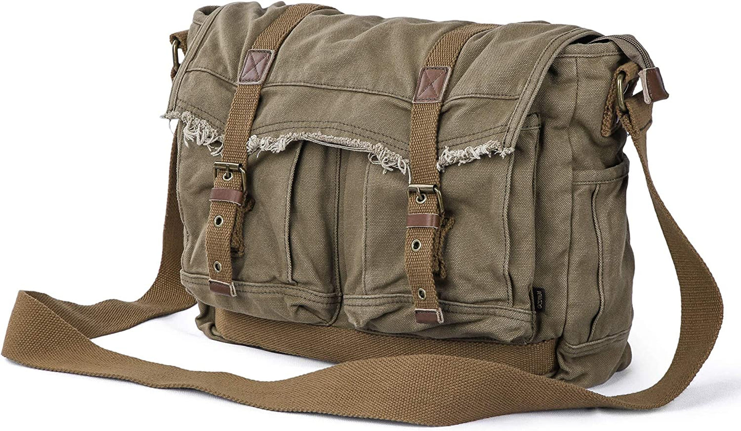 Gootium Canvas Messenger Bag - Vintage Shoulder Bag Frayed Style Boho Satchel