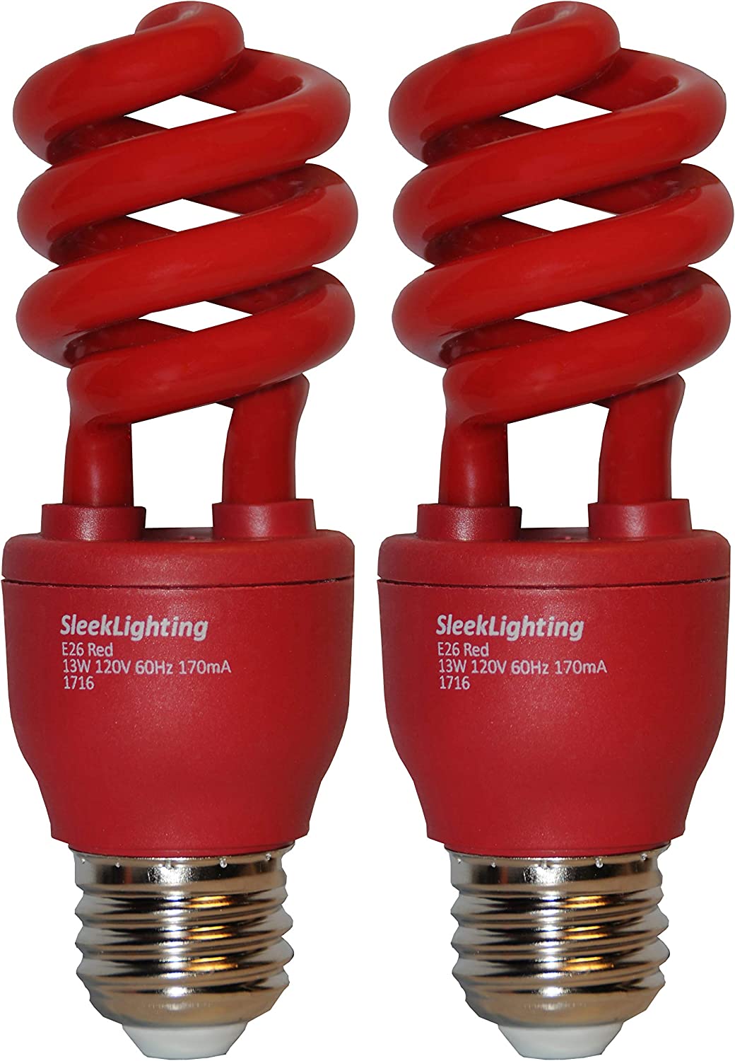 SleekLighting 13 Watt Red Bug Light Bulbs for Outdoor – General Purpose Spiral CFL Red Light Bulbs- UL Approved- Uses 13 Watts of Energy, 120 Volts, E26 Medium Base. (Pack of 2)
