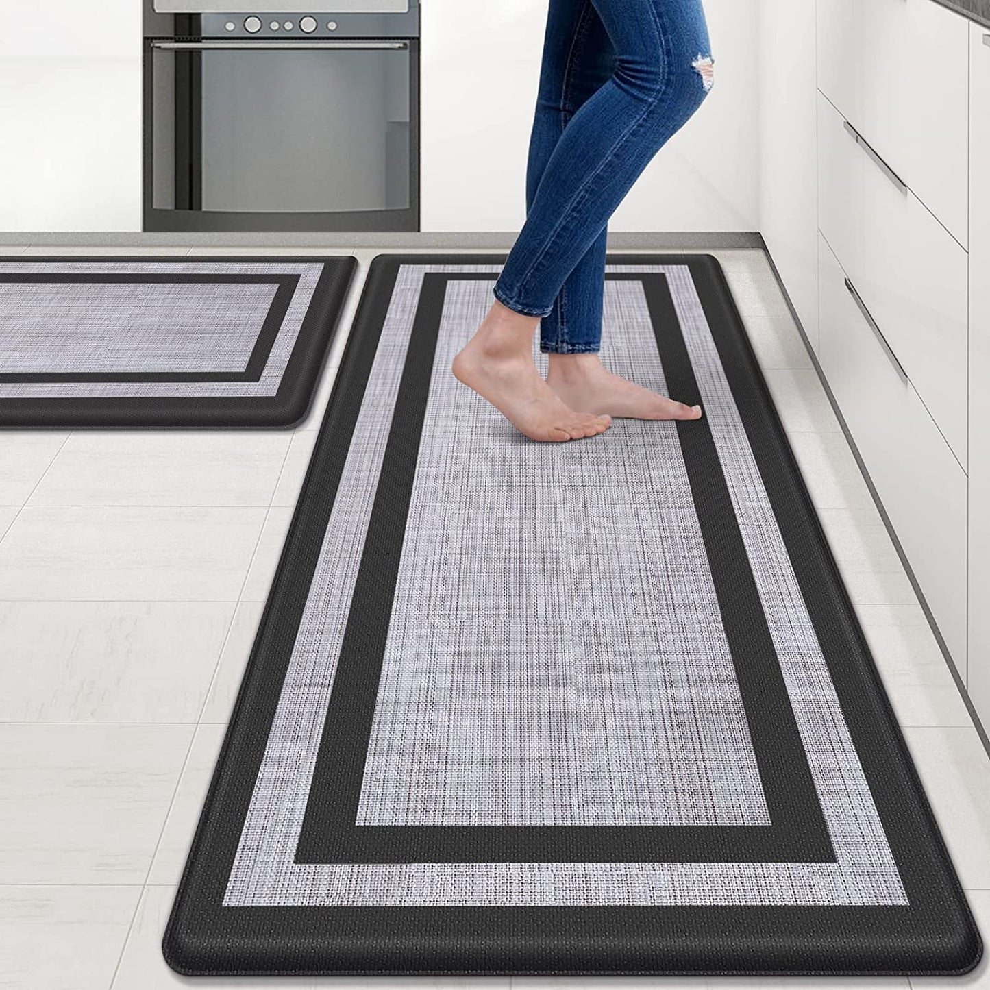 Kitchen Mat [2 PCS] Cushioned Anti-Fatigue Kitchen Rugs Non-Skid Waterproof Kitchen Mats and Rugs Ergonomic Comfort Standing Mat for Kitchen, Floor, Office, Sink, Laundry, Gray and Gray