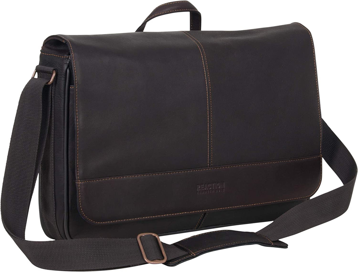 Kenneth Cole Reaction Come Bag Soon - Colombian Leather Laptop & iPad Messenger, Brown