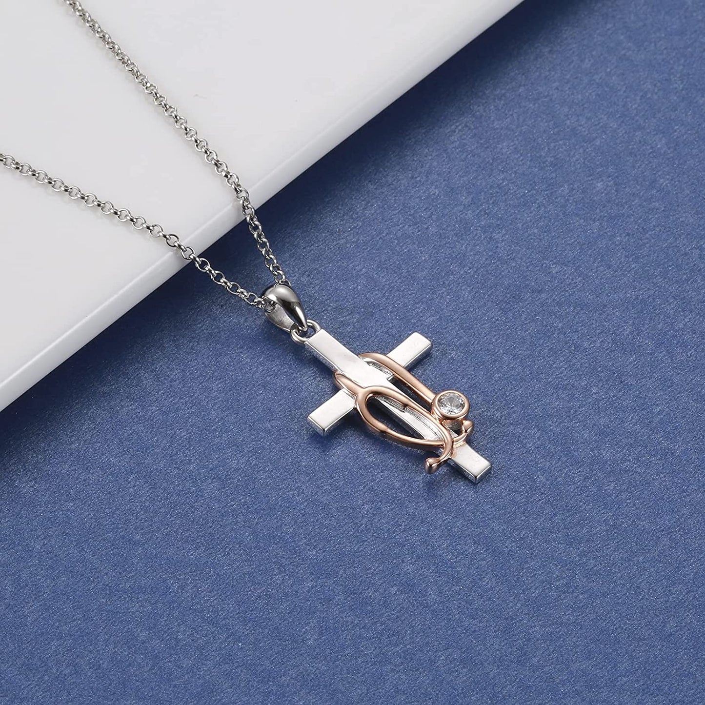 Sterling Silver Medicine Pendant Jewelry: Stethoscope Cross Earrings Angel Wing Faith Necklace for Women Nurse Doctor Graduation Gift for Medical Students
