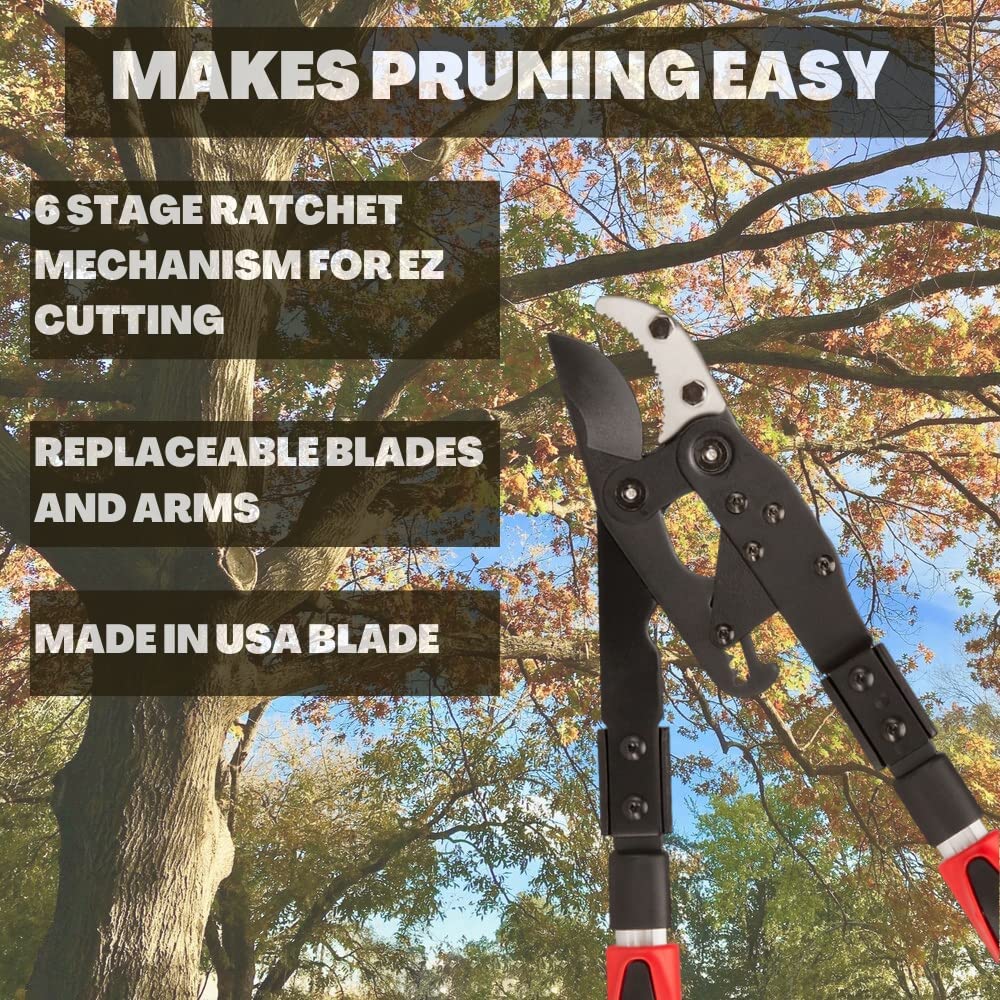Kut G2 Loppers and Pruners Heavy Duty Branch Cutter. Ratcheting Lopper Branch Tree Limb Cutter. 42 inch Extendable Anvil Hand Loppers Ratchet Function. Tree Pruner Lopper Heavy Duty Tree Trimmer