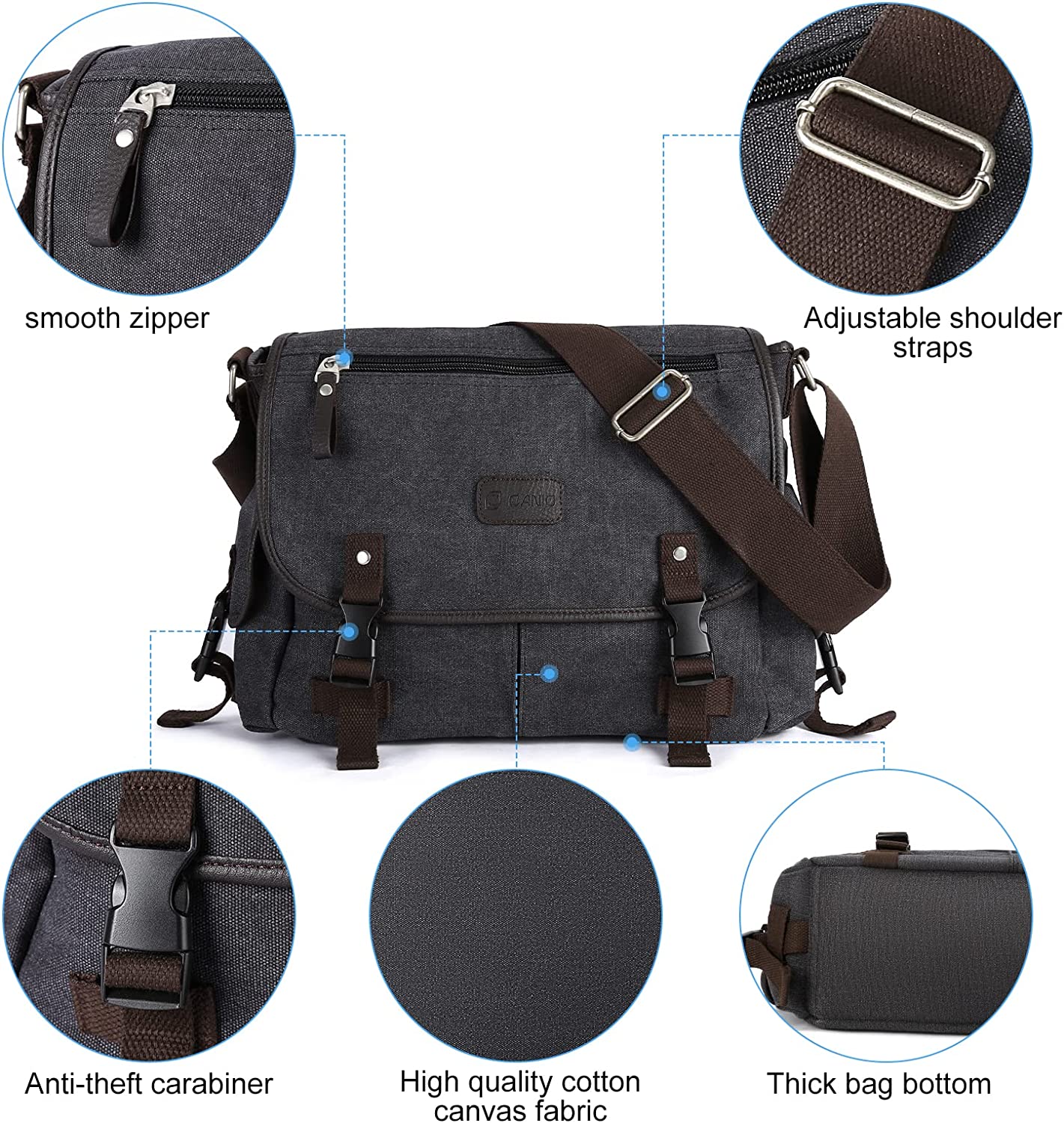 Messenger Bag for Men,Water Resistant Unisex Canvas Shoulder Bag,laptop satchel Bag,Fits 13.3Inch
