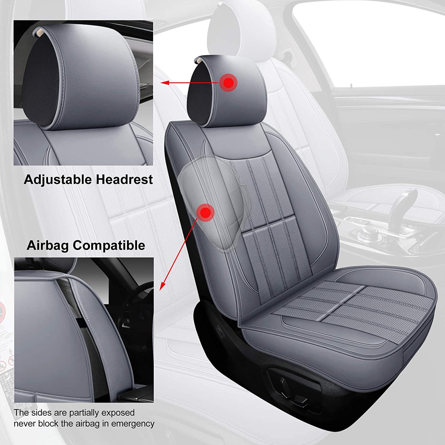 Car Seat Covers, Leatherette Automotive Vehicle Cushion Cover for Cars SUV Pick-up Truck, Universal Non-Slip Vehicle Cushion Cover Waterproof Protectors Interior Accessories, Front Pair