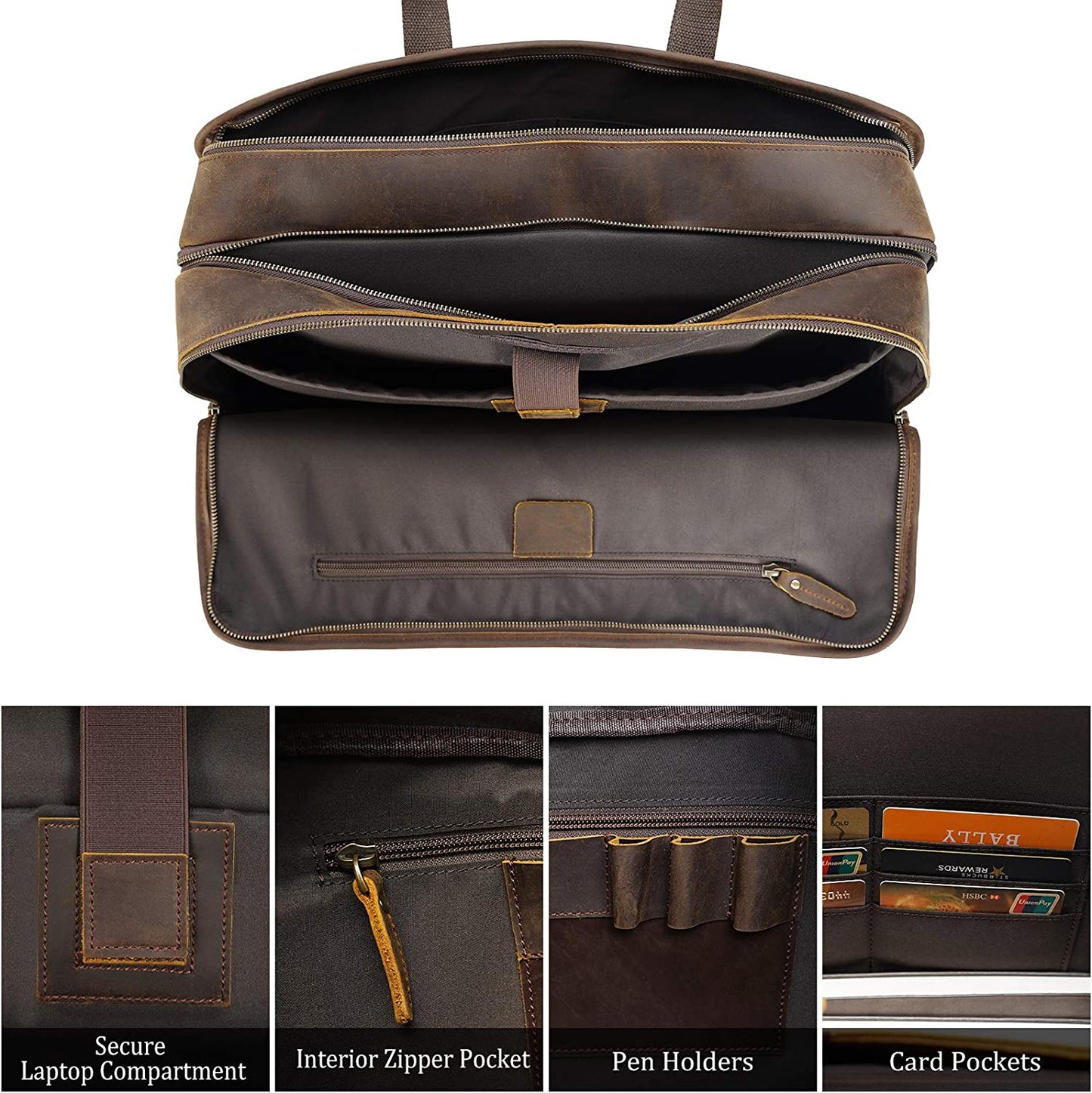 Polare 18.5” Full Grain Leather Laptop Briefcase Messenger Bag Tote For Men Large Fits 17.3” Laptop