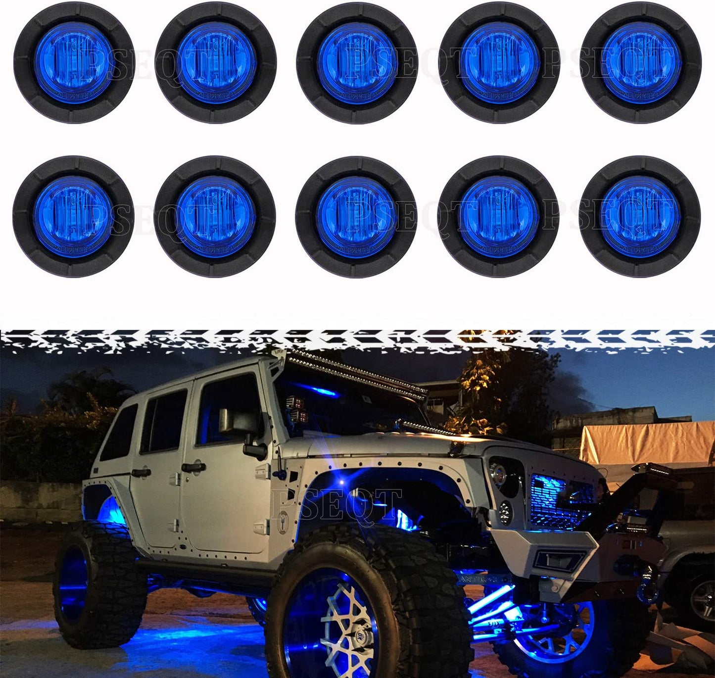 3/4" LED Rock Lights Round Underglow Wheel Fender Side Marker Clearance Lights with Bullet Grommets Waterproof for Trailer Golf Cart Offroad Wrangler Truck RV UTV ATV (Blue, 10Pcs)