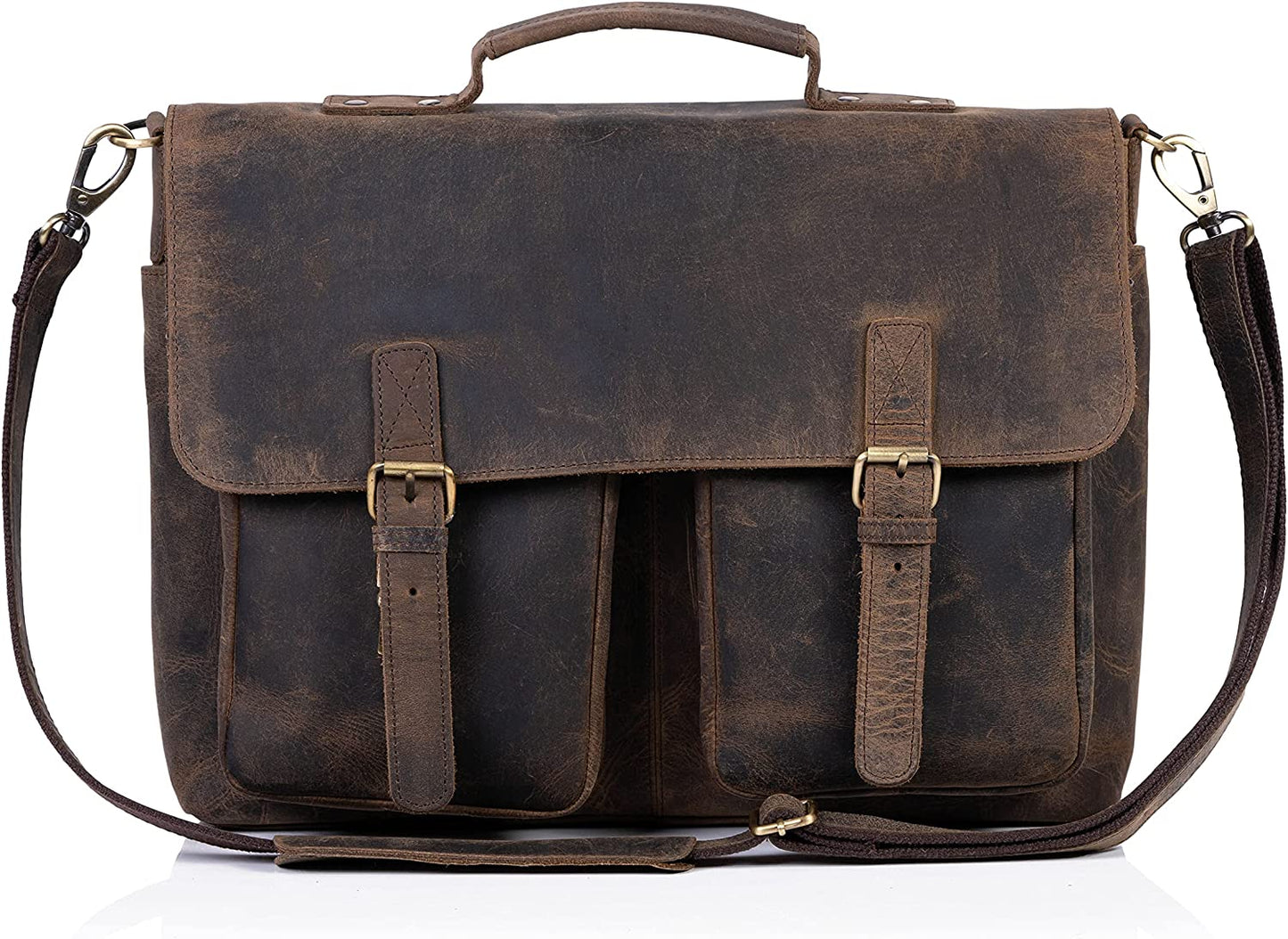 KomalC 16 Inch Buffalo Leather Briefcase Laptop Messenger Bag Office Briefcase College Bag for Men and Women