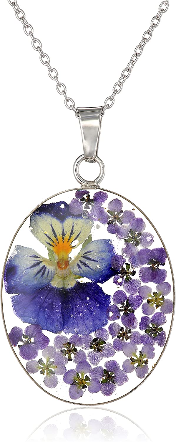 Collection Sterling Silver/Gold Over Sterling Silver Pressed Flower Pendant Necklace